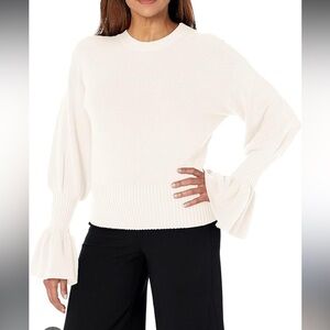 Anthropologie MOTH Ribbed Ivory Cropped Sweater with Peplum Sleeves Small